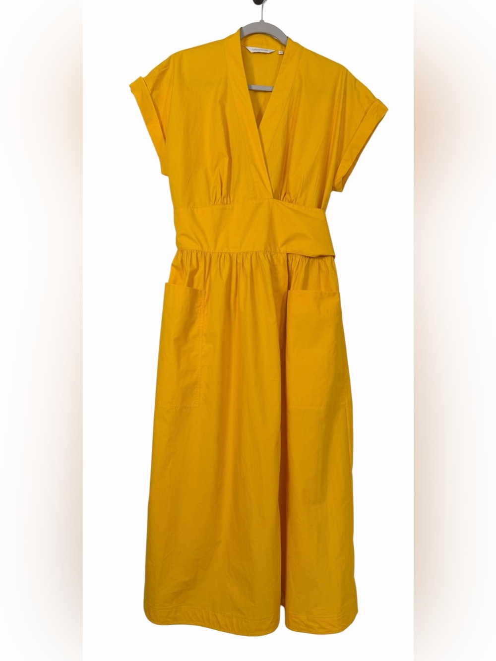 Carla Rockmore Summer Wrap Shirt Dress Maxi Yellow Cotton Poplin Size Large